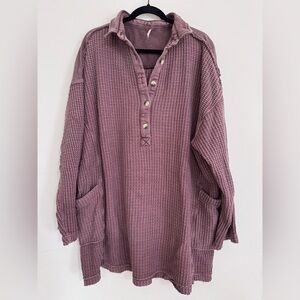 Free people waffle shirt dress in maroon